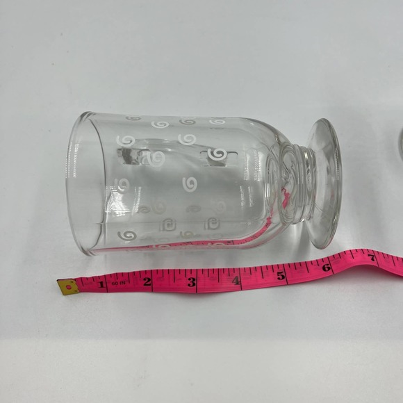 Vintage Set Clear Glass Mugs White Swirl Pattern Heavy Set Of Two Art Deco - Picture 7 of 8